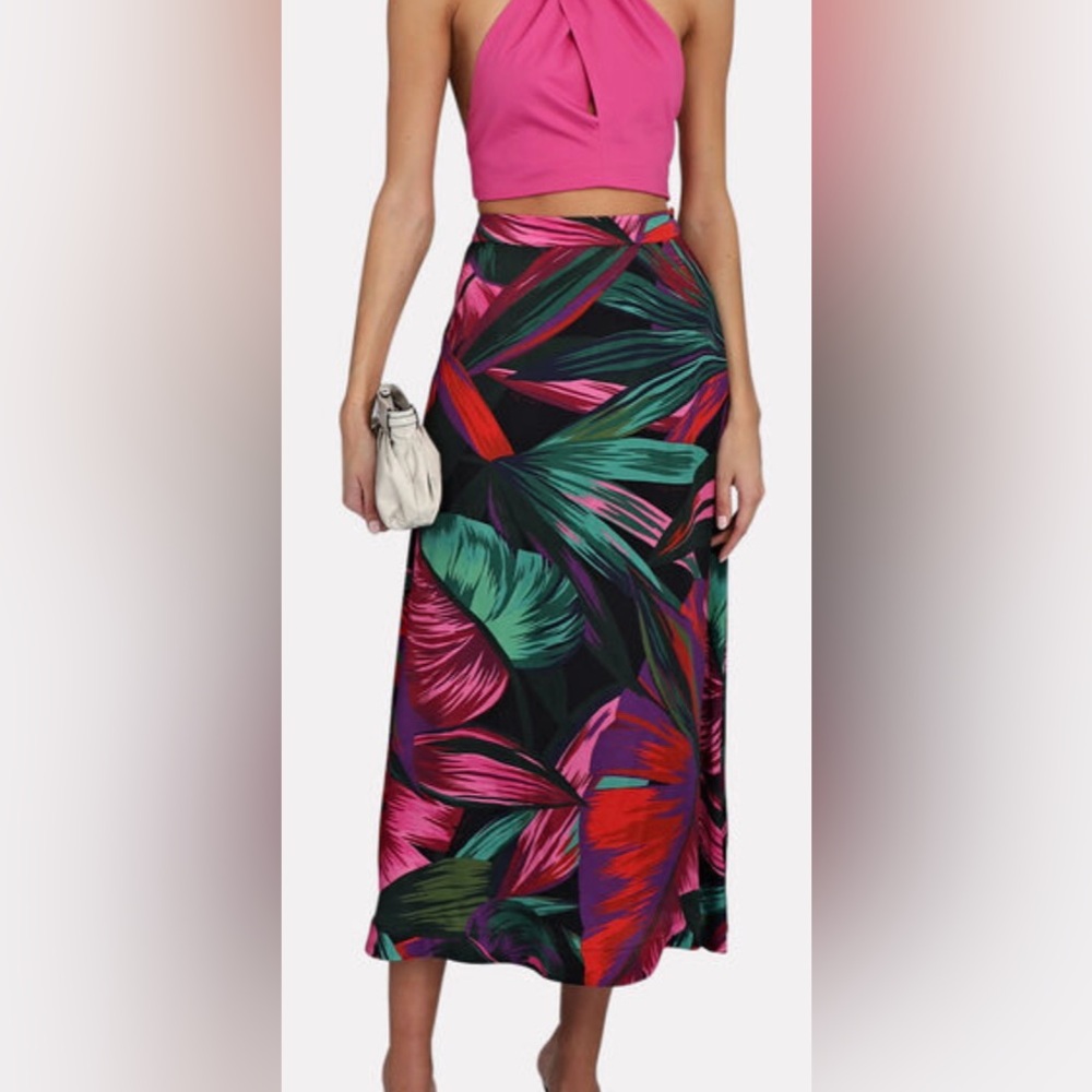 NEW FARM RIO Midnight Leaves Twill Midi Skirt SIZE: M
